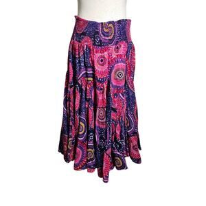 Grace Element Cotton Flowy Full Colorful Bright Paisley Smocked Waist Skirt Med